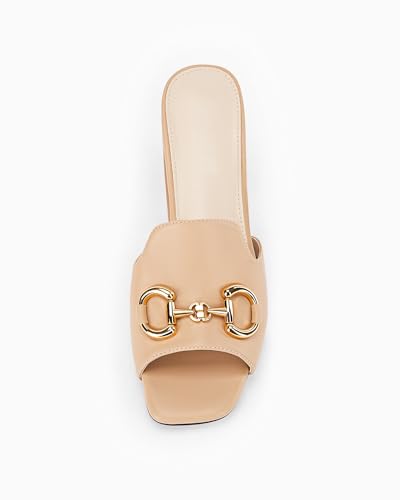 gihubafuil Women's Sandals Peep Toe Slides Chunky Heel Mules Single Band Comfort Slip-on Shoes with Metal Chain for Spring Summer - Image 5