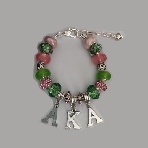 Graduation Sorority Bracelet Pink and Green Bead Bracelet Alpha Kappa A Greek Paraphernalia Sorority Jewelry2