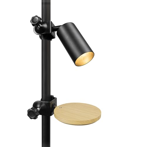 Yequandec Clamp Mount Type 9.8ft Plug Cord Adjusted Angle Metal Light GU10 Base(Bulbs Sold Separately), Wood Storage Tray Tool-Free Installation for Bedside Store Rentals Office