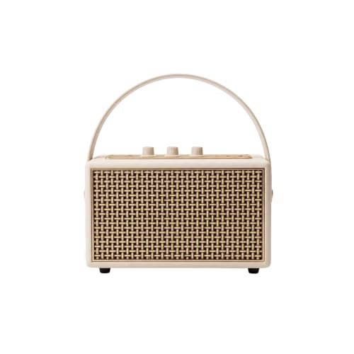 Image of Schneider ENERZA HP60 Wireless Portable Home Audio Speaker | 60W Triple-Driver 360 Sound | Wooden Acoustic Enclosure with Bluetooth 5.4 IPX4 Splashproof | Vintage Classic Design - Ivory