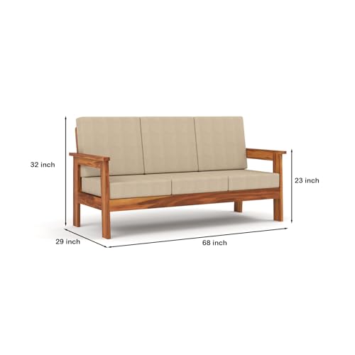 Image of Sheesham Wooden 3 Seater Sofa for Living Room | Solid Wood Sofa | Rosewood Sofa Set for Home & Office | Lounge (Honey, 3 Seater)