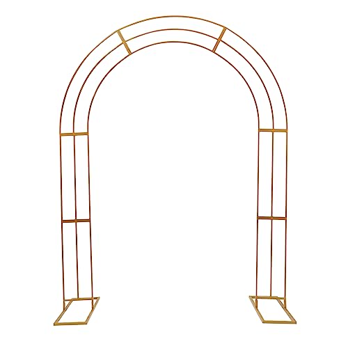 JLYNOWPT Metal Arch Backdrop Stand, 6.9x8.5 Ft Balloon Arch Stand with Sturdy Base, Gold Free Standing Backdrop Stand for Ceremony, Wedding, Reception, Stage, Graduation