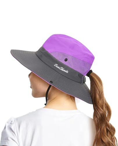 Kids Summer Sun Hat with Ponytail Hole Girls UV Protection Wide Brim Beach Cap with Sunglasses and Hat Clip Age 5-123