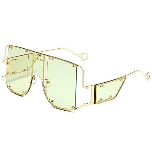 LASPOR Oversized Square Sunglasses for Women Men Big Frame Shades Rimless Glasses Fashion Vintage Metal Rivet Shield UV400