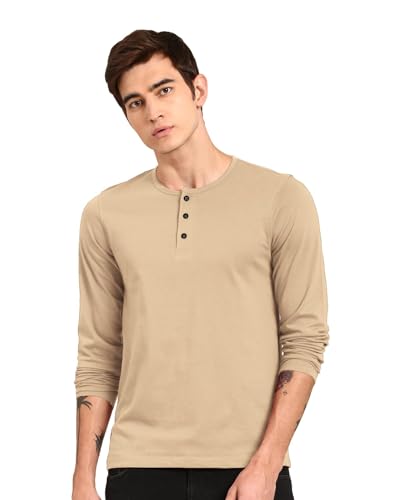 Image of LAZYCHUNKS Regular Fit Solid Super Combed Cotton Rich Henley Neck Full Sleeve Men's T-Shirt