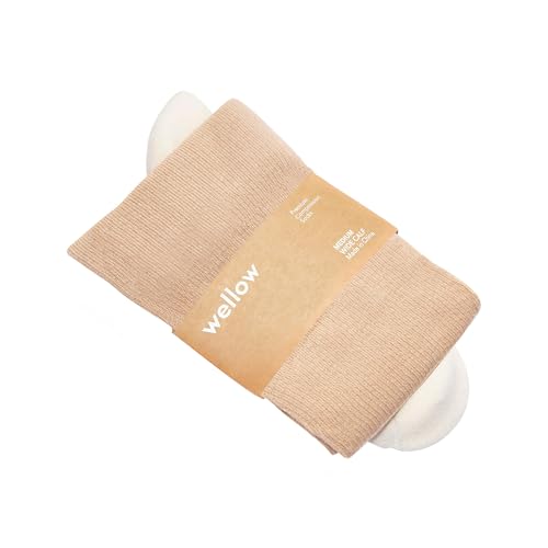 Image of Wide Calf Compression Socks for Men & Women, 18-25 mmHg Made with Viscose from Bamboo, Nurses & Pregnancy Support, Relieves Swelling, Knee High, L, Sesame
