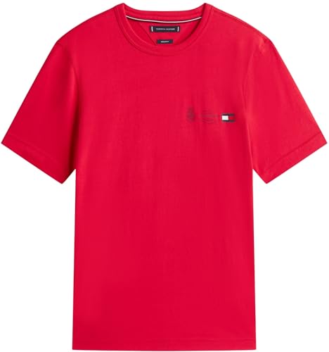 Tommy Hilfiger Herren T-Shirt Kurzarm Small Crest Outline mit Rundhalsausschnitt, Rot (Medium Red), XS 5