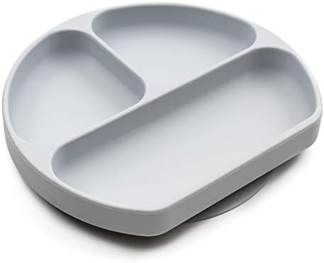Bumkins Silicone Grip Dish, Suction Plate, Divided Plate, Baby Toddler Plate, BPA Free, Microwave Dishwasher Safe - Gray