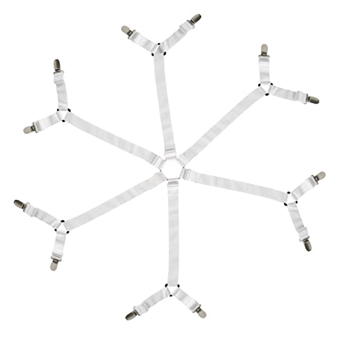 KOSHIFU Bettlakenspanner Verstellbar Elastische Betttuchspanner mit 6 Metall Clip 3-Wege Bettlakenverschlüsse Lakenspanner für Bettlaken Matratze Oder Sofa (White) Cover