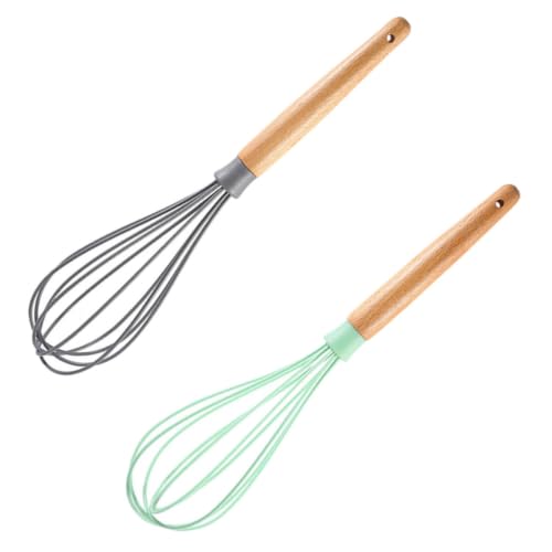 KICHOUSE Batidor de Huevos Manual Giratorio con Agujero para Colgar de Acero Inoxidable con Mango de Madera, 2 Unidades, para Mezclar y Batir Color Aleatorio la Cocina y