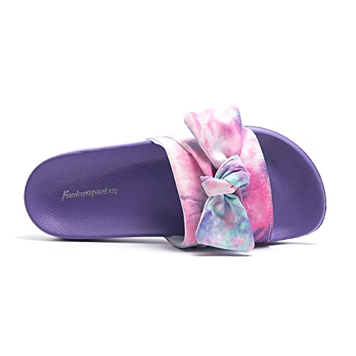 Image of FUNKYMONKEY Women's Bowknot Slides Sandals Comfort Casual Beach Slippers | Soft Denim Fabric Upper & Comfortable EVA Sole, Lightweight Slip-On Slides for Summer, Beach, Pool, and Daily Casual Wear