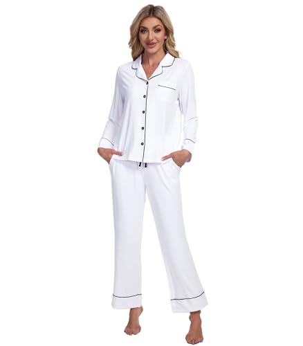 Image of Pajamas Set for Women Soft Knit Button Down Sleepwear 2 Piece Breathable Viscose from Bamboo Pjs S-XXL