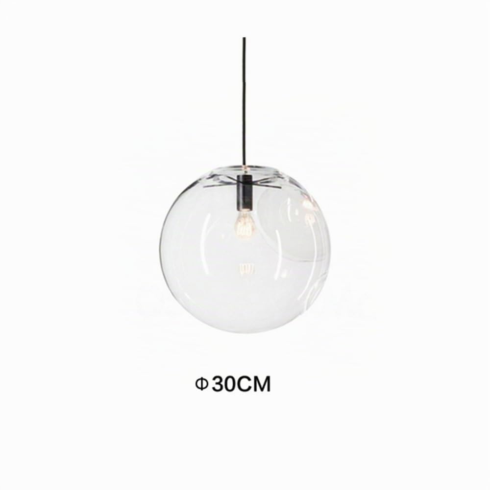 Suspension en verre classique sphérique Lampe suspendue en verre à une lumière, plafonnier ampoule E27 (30CM)