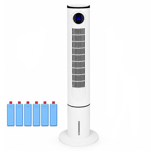 Climatizador Evaporativo con Mando a Distancia y Temporizador 12 Horas, Aire Acondicionado Portátil con Oscilación 90° y 3 Velocidades, Enfriador de Aire para Hogar y Oficina