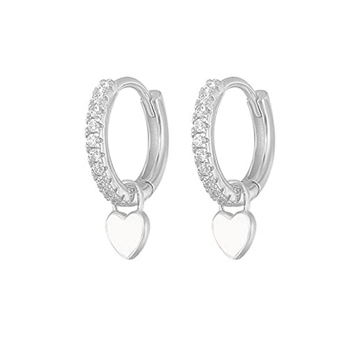 Boucles d'oreilles créoles plaquées argent avec breloque cœur émail néon pour fille