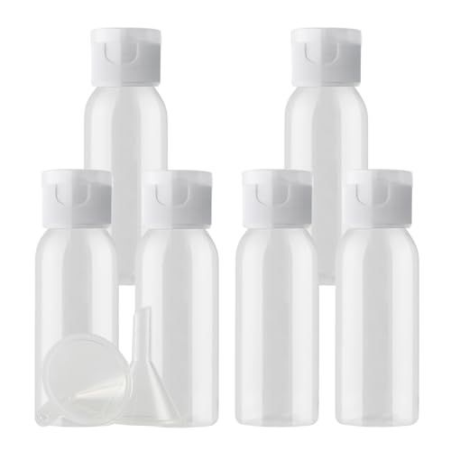 PQPAUTY 6 Piezas 30ml Recargable Transparente de plástico Botellas con Tapa Abatible Transparente Botellas para lociones como cremas hidratantes jabones champús geles líquidos