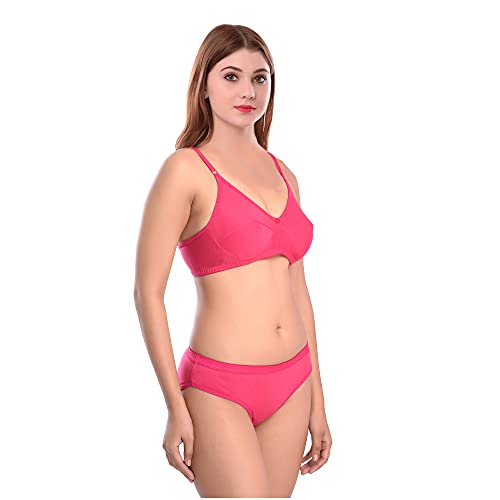 Image of PIBU-Net Bra Panty Set Lingerie Set Full Coverage Non-Padded Non-Wired Honeymoon Set(Pack of 2)(Color -Pink,Black) Model No:123