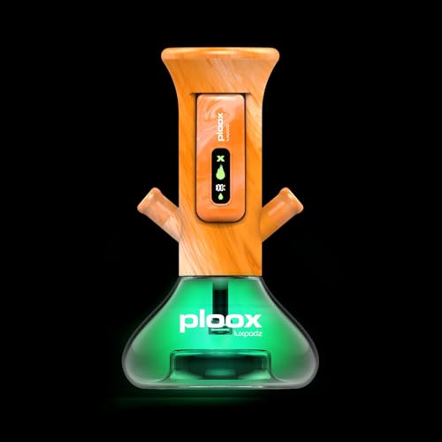 Ploox - X Electric Portable Hookah NEW DEVICE No Charcoal or Flavor Needed 2 Metal Hoses LED Light with Remote Control COMPLETE SET UP (Resin Orange)