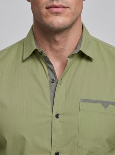 Image of Men's Cotton Blend Shirt with Solid Long Sleeves Spread Coller Neck Regular Fit Single Chest Pocket and Standard Length | Cotton Casual Shirt for Man