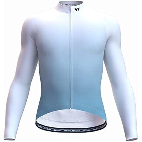 Wulibike Men's Cycling Jerseys Long Sleeve Bike Biking Shirts Full Zip with Pockets Road Bicycle Clothing Gradient Blue Cover