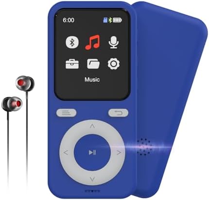 64GB MP3 Player with Bluetooth,Bluetooth Portable HiFi Lossless Sound MP3 Player with Speaker,Voice Recorder,Shuffle for Kids,Hiking,Running,Micro SD Card up to 128GB(Earbuds Included)
