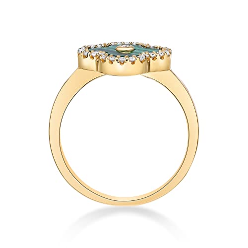 Lavari Jewelers Four Leaf Flower Ring for Women - Black Onyx Green Malachite or Mother of Pearl & Cubic Zirconia in 925 Sterling Silver - Hypoallergenic Gold Plated - Halo Clover Ring Size 5 to 83