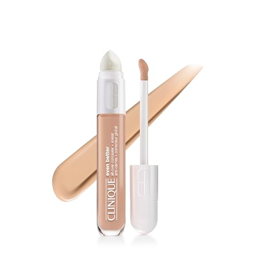 Clinique Even Better All-Over Full Coverage Concealer + Eraser Makeup For Dark Undereye Circles | With Hyaluronic Acid + Caffeine | Hydrating, Brightening + Depuffing, Porcelain Beige, 0.2 Fl Oz