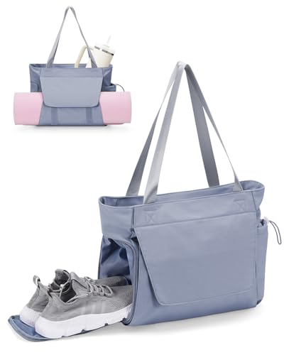 sportsnew Gym Bag for Women 19L Yoga Mat Bag with Shoe Compartment & Wet Dry Pocket Gym Tote Bag with Hook-and-loop Yoga Mat Holder Quick Access Storage for Workout Travel Pilates Dance