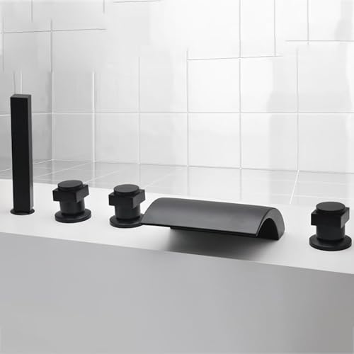 Robinet mitigeur de bain-douche cascade anti-trace noir pour pose 5 trous