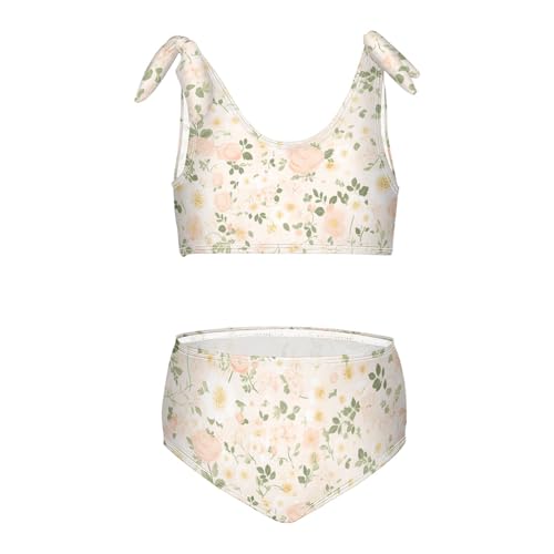 Beautiful Vintage Pattern Bouquets Girl 2 Piece Kids Bikini Set Quick-Dry Bathing Suit Swimwear Cute Shoulder Strap