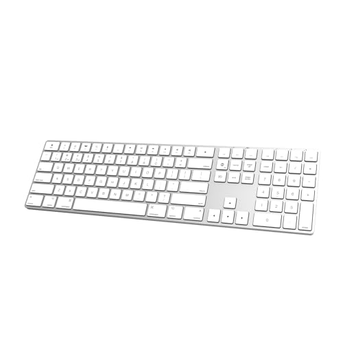 Image of Bluetooth Slim Keyboard for Mac, Aluminum Rechargeable Keyboard Wireless, Low-Profile Silent Flat Key Compatible with Apple iMac, MacBook, Mac and iOS, Full Size - Silver White
