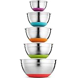 Klee 5-Piece Stainless Steel Colorful Mixing Bowls with Rubber Bottom, Set of 5