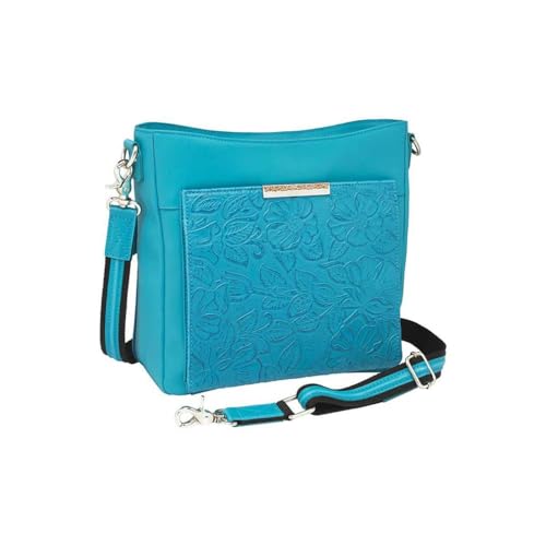 Debossed USA Cowhide Slim Crossbody Turquoise Blue