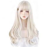 RyuuCos ロリータ かつら ロングヘア カール ぱっつん前髪 ホワイト ゴールド ウィッグ ホワイトゴールドポイントカラー コスプレ 耐熱性 変装 仮装 プレゼント イベント ハロウイン クリスマス 学園祭 文化祭 お祭り