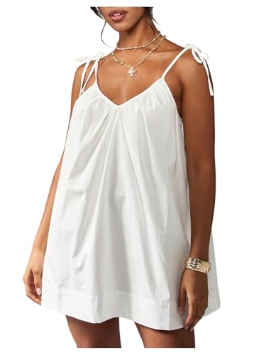 SOLY HUX Sundresses for Women Sleeveless Tie Shoulder Smocked Mini Dress Beach Vacation Outfits