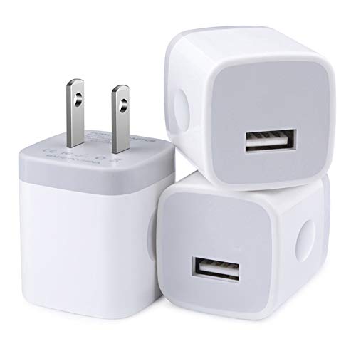 USB Wall Charger, 3-Pack Wall Plug USB Charging Cube 1A/5V One-Port Charging Block Charger Box for iPhone 11 Pro Max, SE, XR/Xs/X, 8/7/6/6S Plus, iPad, Samsung Galaxy S20 Plus,A20,A10e, LG,Pixel, Moto