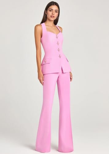 Women's Suits for Work 2 Piece Formal Slim Fit Suits for Women Sleeveless Outfits Casual Vest Pant for Business Work Set2