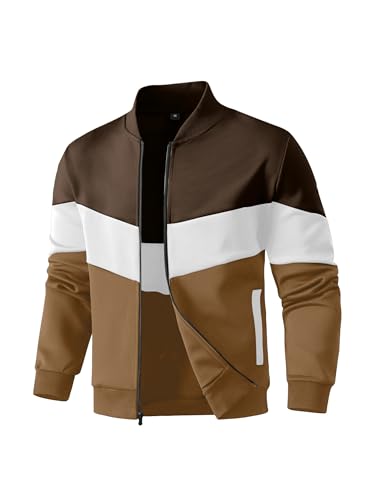 Image of Men's Lightweight Varsity Jacket Casual Bomber Jacket Stylish Color Block Coat