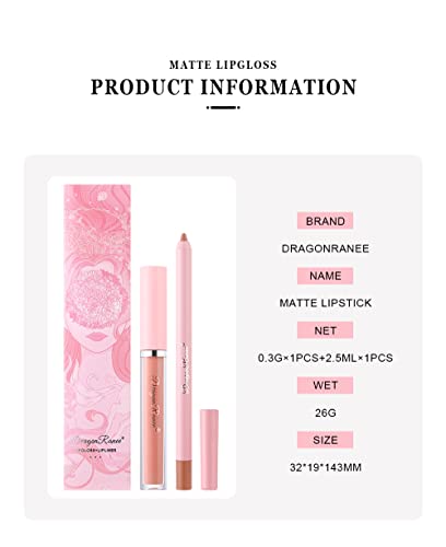 2Pcs Nude Lip Liner Pencil And Lipstick Set,Classic Lipliner Long-Wearing Lip Liner Pencil Matte Lipstick Lip Crayon Long Lasting Waterproof High Pigmented Lip Colors Not Fade No Smudge Lip Stain Makeup Gift Kit For Women Girls (#01) #TOP6