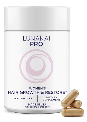 Lunakai PRO USA Made Women’s Hair Growth & Restore Vitamins – Advanced 15+ Nutrient Complex for Visible Results – Natural Thicker Hair Growth Supplement, 90ct