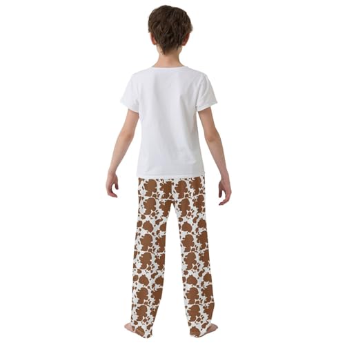 ZZXXB Brown Cow Print Boys Long Pants Soft Trousers Elastic Waist Kids Lounge Bottoms with Pockets S-XL3
