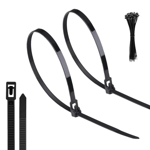 Yatrosynth 50 Stück Kabelbinder Wiederverschließbar, UV Beständig Kabelbinder lang Set, 200mm x 4.8mm, für Kabelmanagement, Gartenarbeit, Wohnen - Schwarz