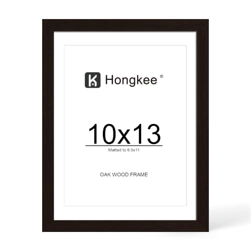 Hongkee 10x13 Oak Wood Picture Frame 1 Pack(Matted 8.5x11) Real Glass Cover