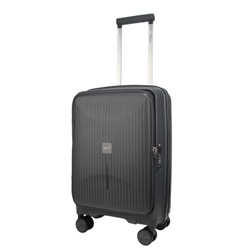 F Gear Myton Dark Grey Small Cabin Front Opening Hard Luggage | Lightweight Expandable Carry-On Suitcase with 360° Spinner 8-Wheels, Built-in TSA Lock, Anti-Theft Zipper & 3-Level Telescopic Trolley