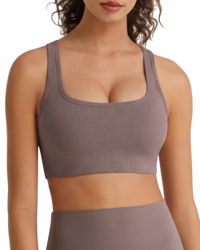 Image of G4Free BareFeel Square Neck Sports Bra Padded for Women - Strappy Y Back Crop Tank Tops Workout Camisole