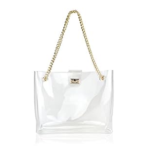 Multifunction Clear Chain Tote with Turn Lock Womens Shoulder Handbag