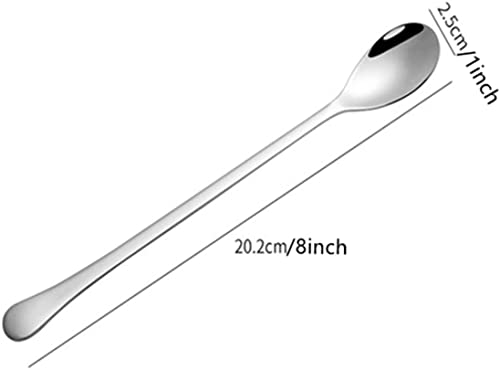 Image of Long Handle Spoon, Long Mixing Stirring Spoon for Iced Tea, Coffee Suitable for Tall Glasses, Cocktail Bar Stainless Steel Long Handle Spoon, Soda Spoon, Milkshake Spoon (6 pcs Long)