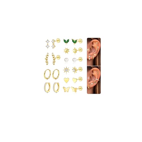Dochais Surgical Steel Flat Back Earrings Small Cartilage Hoop Earring for Sensitive Ears Women Trendy 14k Gold Flatback Studs Hypoallergenic Earings Stacks Tragus/Helix Piercing, Gold