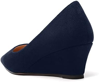 SHOWFOREST Women's 2 Inch Low Heel Casual Square Toe Slip On Solid Outdoor Suede Wedge Pumps Shoes Navy Blue Size 7.5 - Tacon Alto de Mujer | Image 6