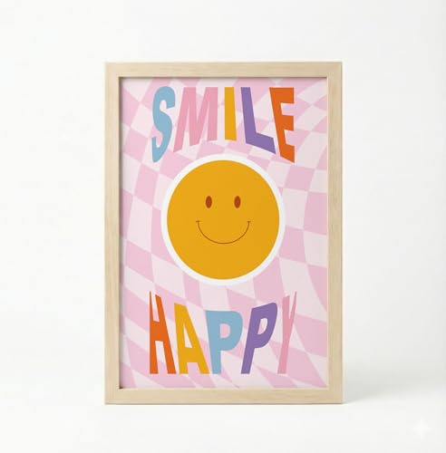 Image of BLINKART Smile Happy Aesthetic Modern Art Walls With Frame | Natural Wood Texture | Living Room Bedroom Office Wall Decoration | Poster Home Decor Frames Wall Bedroom | 12x8 Inches (D70)